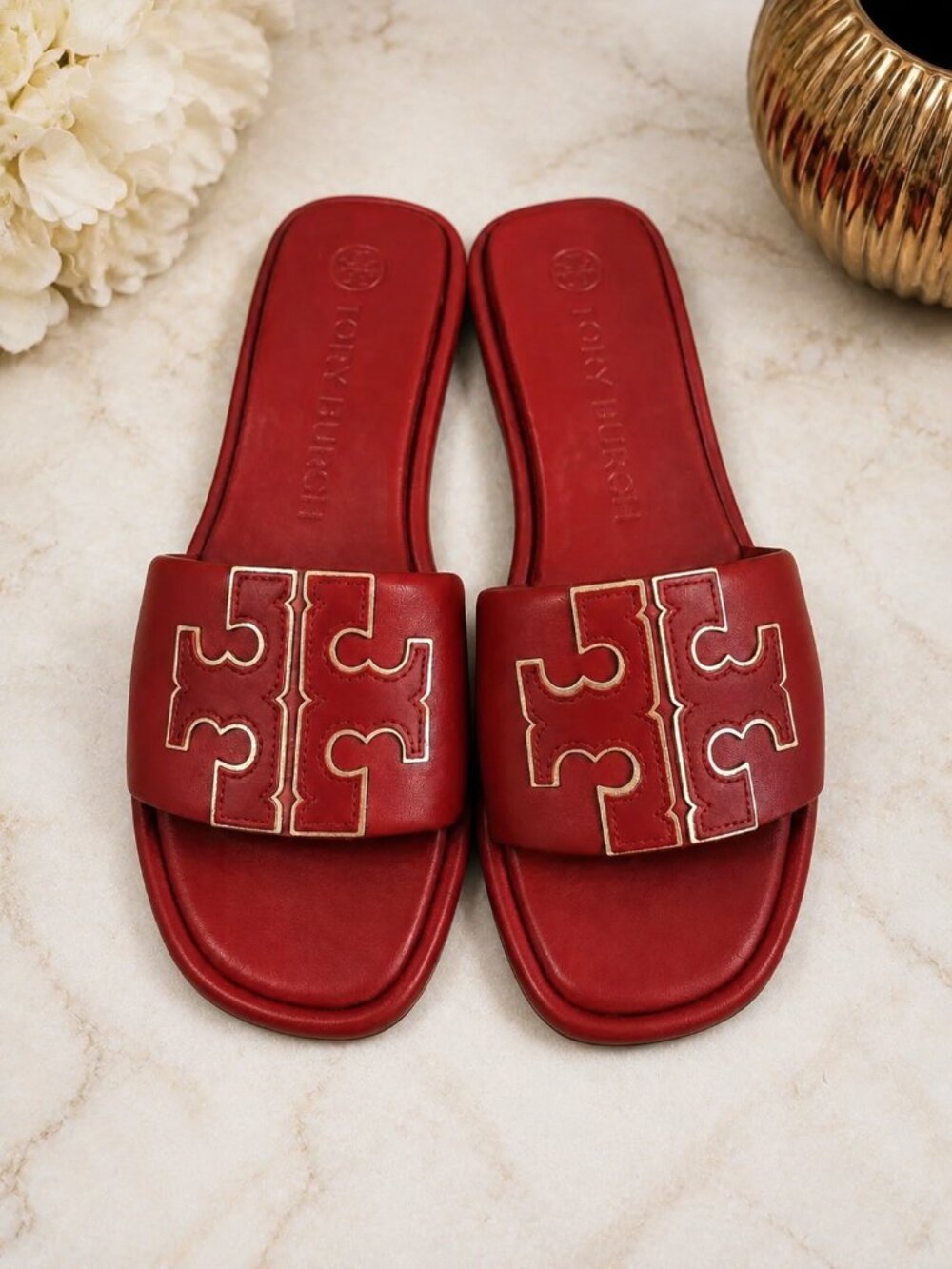 Tory Burch Double T Slide Sandals Tory Red